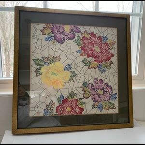 Unique original Japanese silk dye art “Peonies” custom framed